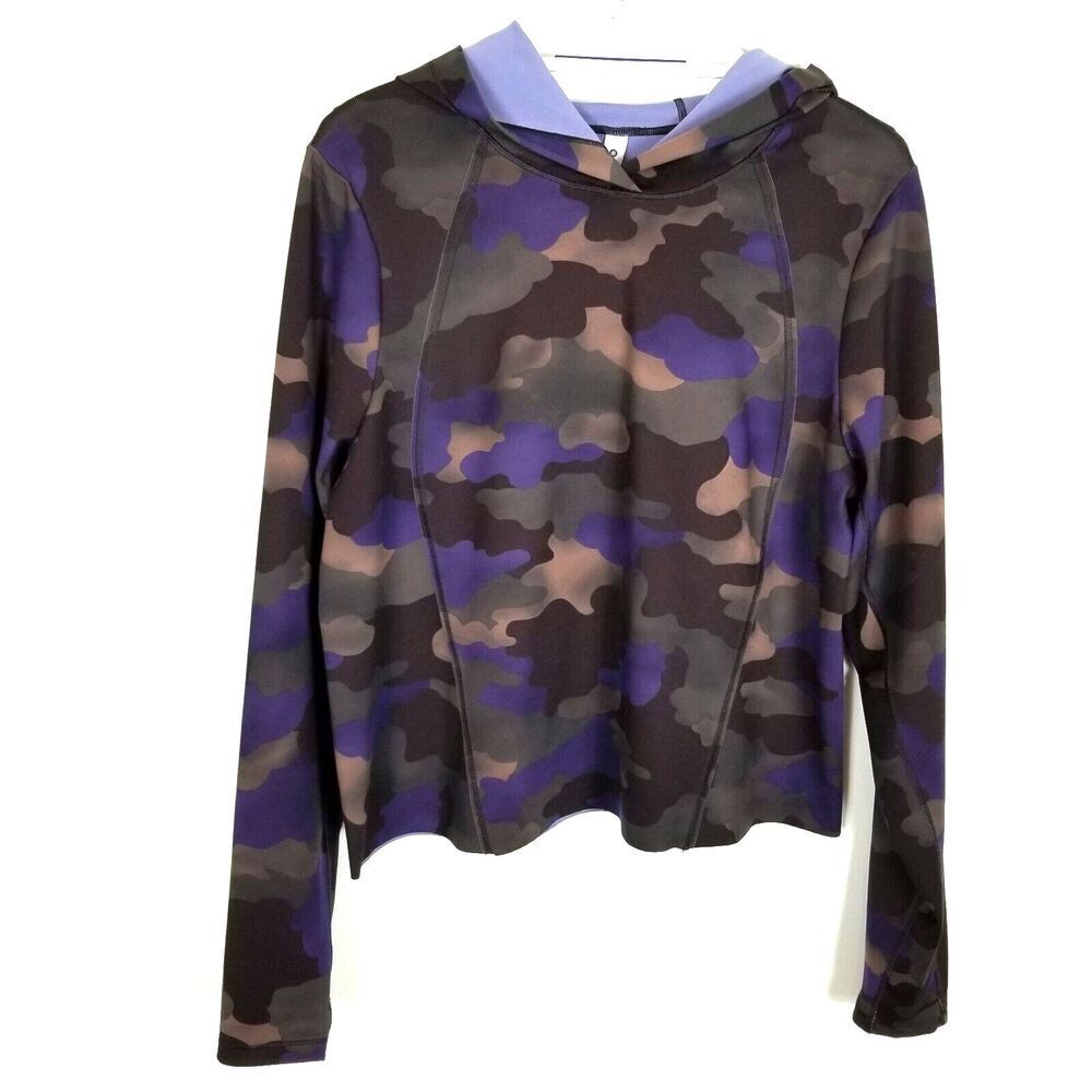 Athleta Women  Pinnacle Hoodie Pullover sz L Camo Multicolor‎ Athletic Casual